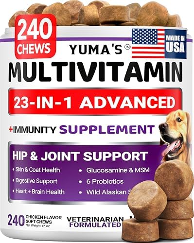 Dog Vitamins and Supplements, 240 Treats, Dog Multivitamin with Glucosamine by YUMAS
