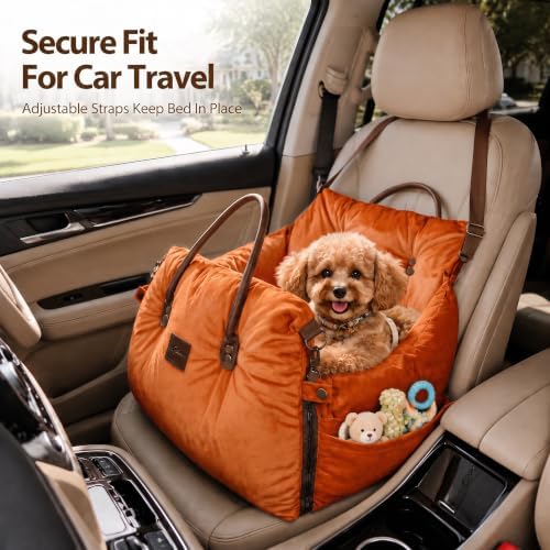 Pet Car Seat with Safety Tether, Carry Handles and Non-Slip Base,Orange - Image 2