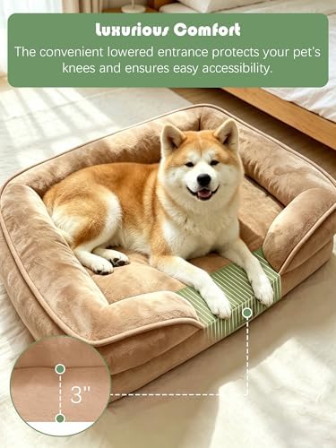 Spotted Play Orthopedic Dog Bed with Sides - Sofa Beds for Extra Large Dogs, Supportive Foam Pet Couch Bed with Washable Removable Cover, Waterproof Lining and Non-Slip Bottom, Brown - XL-Plus - Image 3