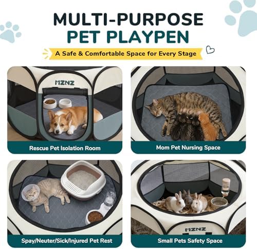 Dog Cat Small Animal Puppy Playpen Crate with Pee Pad, Medium, Grey - Image 6
