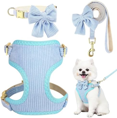 Small Dog Collar Harness and Leash Set, Dog Harness no Pull with Bowtie, Breathable Cotton Adjustable Pet Puppy Harness, Easy Walk Dog Harness, M(16-21") by Unknown