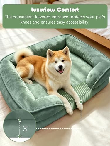 Spotted Play Orthopedic Dog Bed with Sides - Sofa Beds for Extra Large Dogs, Supportive Foam Pet Couch Bed with Washable Removable Cover, Waterproof Lining and Non-Slip Bottom, Green - XL-Plus - Image 3