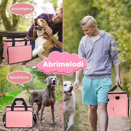 6 Set Dog Travel Bag, Large Pet Travel Kit for Supplies, Pink - Image 7