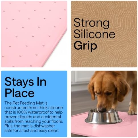 GORILLA GRIP Dog Food Mat, 100% Waterproof Silicone, 18.5x11.5 Light Pink - Image 3