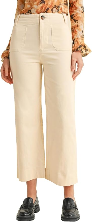 miduo Womens High Waisted Cropped Wide Leg Stretchy Straight Pants Trousers with Pockets by miduo