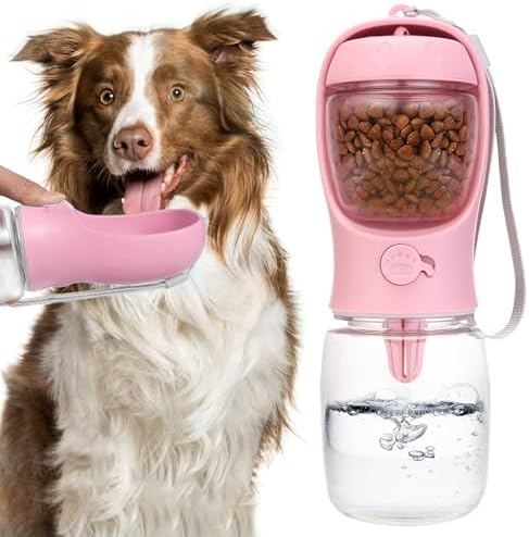 Bestac Portable 2-in-1 Pet Food & Water Feeder Leak-Proof Travel Bowl, Hiking & Walking Pet Water Dispenser (Pink, 350) by Bestac