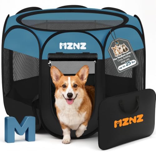 Dog Cat Small Animal Puppy Playpen Crate, Medium, Blue Black by MZNZ