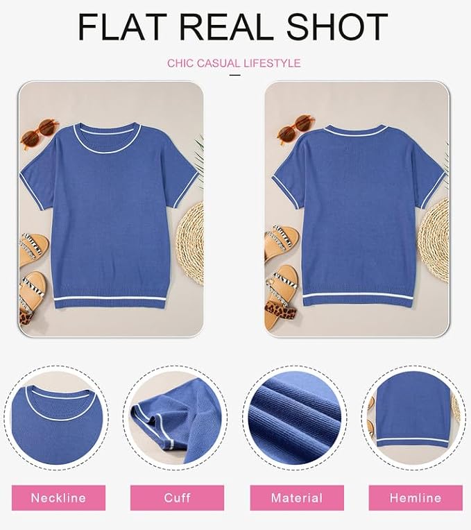SHEWIN Womens Tops Trendy Short Sleeve Shirts Crewneck Lightweight Knit Sweater Top Business Casual Outfits - Image 7