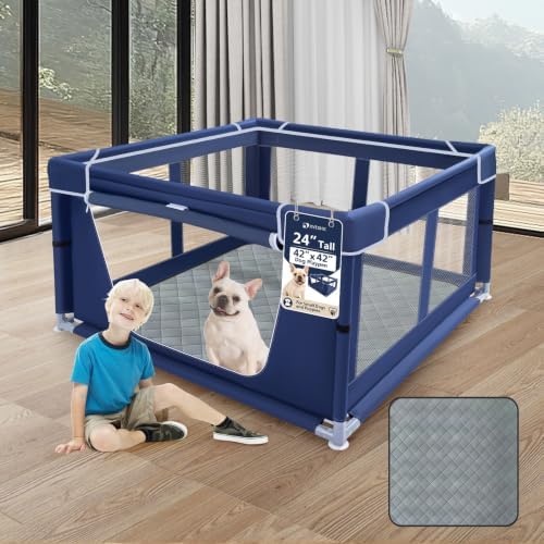 XVISHX 42x42 Inches Puppy Playpen with Dog Pads, Dog Playpen for Puppies or Small Dogs, Pet Playpen for Indoor & Outdoor, Sturdy Safety DogPen with Thickened Fabric, High-Strength Nylon Wire Mesh by XVISHX