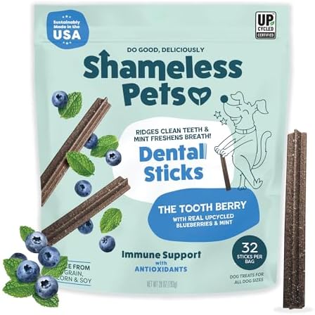 Shameless Pets Blueberry & Mint Dental Chews for Dogs, 32 Chews by SHAMELESSPETS