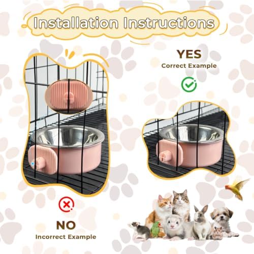 2Pcs Pets Lightweight Stainless Steel Bowl,Removable Stainless Steel Pet Hanging Food Water Feeder Bowl for Puppy Dog Cat Rabbit Ferret Bird Gunea Pigs (Pink-Small) - Image 2