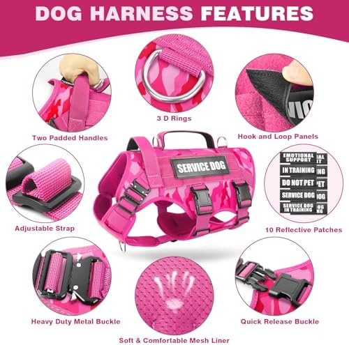 WINSEE Service Dog Vest Harness for Medium Dog, Tactical Working MOLLE Vest with 10 Pet Patches, No Pull Heavy Duty Harness for Training Walking - Image 5