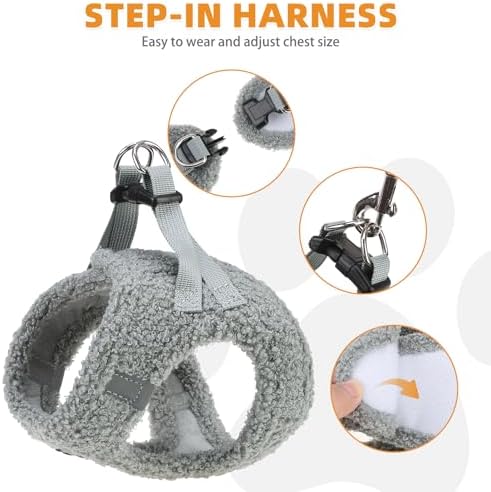 KOOLTAIL Plush Small Dog Harness and Leash Set, Warm Fleece No Pull Puppy Vest for Winter, Lightweight Reflective Step in Pet Harness for Medium Sized Dogs Boy Girl Outdoor Walking Cute Soft, Gray M - Image 3
