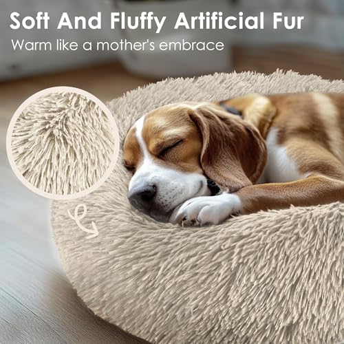 Dogs Bed for Small Dogs, Anti-Anxiety Washable Round Bed (24in Light Brown) - Image 6