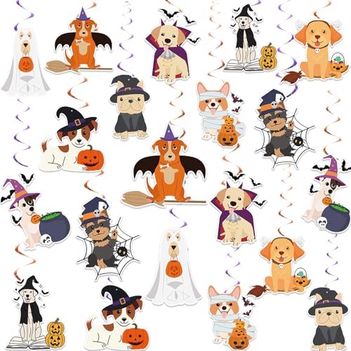 Halloween Dog Party Decorations Dog Ghost Hanging Swirl Ceiling Decor for Halloween Pet Party, Puppy Ghost Hanging Decoration for Indoor Home Room Supplies by CrazyJanpartydecorationhome