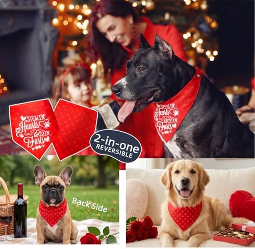 Valentine's Day Dog Bandanas - Reversible Cute Lettering & Heart Pattern 2-in-1 Valentine Holiday Costume Pet Scarf, 1pack Snap Button Bandana for Small & Medium Breed (5-30lbs) - Image 5