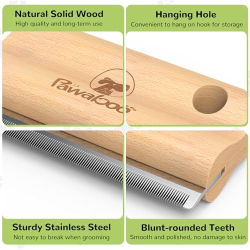 Pawaboo Deshedding Brush for Dogs&Cats, Wood Dog Hair Removal Comb, 5.1inch - Image 4