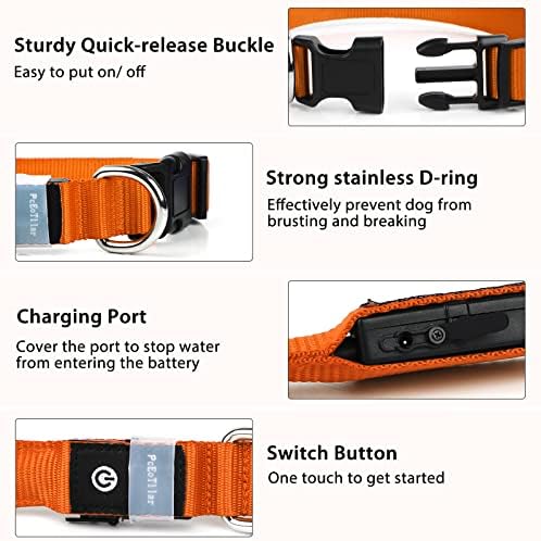 PcEoTllar Light up Dog Collar, for Night Walking, Adjustable, Orange, M - Image 3