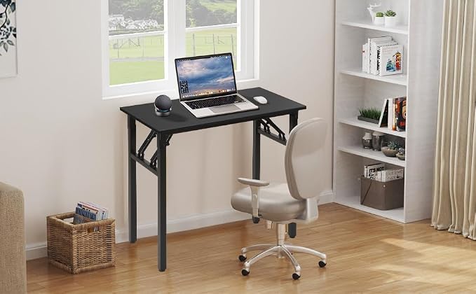Panana Small Foldable Computer Desk, 31.5 inch Folding Home Office Desk for Small Spaces, Modern Simple Style for Home, Office, Study, Writing, No Assembly Required (Black, 31.5" x 15.7") - Image 2
