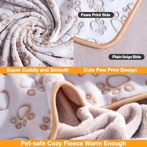 Stuffed Small Beige Premium Soft Dog Blanket, with Flannel Beige Cute Paw Print, 24 * 32 inches, Cat Blanket Puppy Supplies Poodle‌ Dog Products Stuff Essentials - Image 3