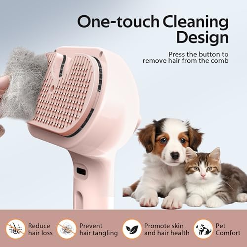 Pet Grooming Brush with Electronic Mist Spray - Gentle Deshedding Tool for Cats & Dogs, Pet Steam Brush，Reduces Shedding, Soft Bristles, Promotes Healthy Coat-Comes with a hair smoothing comb-Red - Image 3
