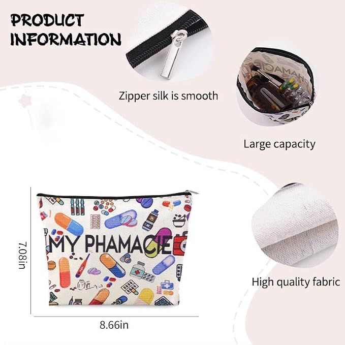 Pharmacy Technician Makeup Bag Pharmacist Graduation Retirement Appreciation Gifts Pharmacy Medication Storage Pharmacist Student Essentials Medical Zip Bag Travel Pharmacie Toiletry Cosmetic Pouch - Image 2