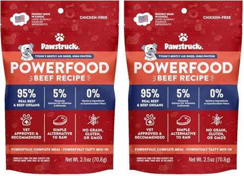 Pawstruck All Natural Air Dried Dog Food w/Real Beef - Grain Free, Made in USA, Non-GMO & Vet Recommended - High Protein Limited Ingredient Full-Feed - for All Breeds & Ages - 2.5oz Trial Bag by Pawstruck
