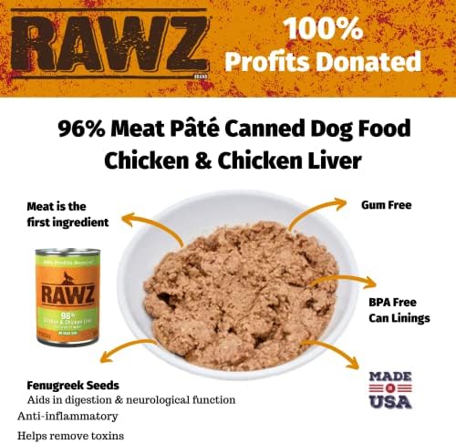 Rawz 96% Meat Canned Wet Food for Dogs 12 Pack/ 12.5 oz. Cans (Chicken/Chicken Liver) - Image 2