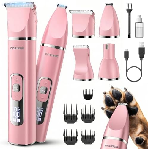 oneisall 4 in 1 Dog Grooming Kit with LCD Display Pink by oneisall