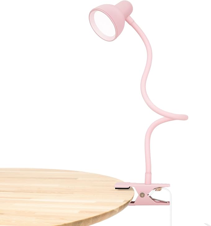 LiFMIRA Pink Small Desk Lamp Clip on LED Reading Light for Bed | 3 Color Modes 10 Dimmable Brightness, Book in Bed Headboard, Flexible Reading Lamp with Clamp BL08 by LiFMIRA