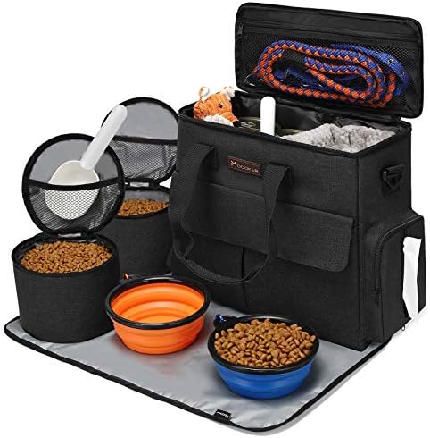 Modoker Weekend Dog Travel Bag Set with 2 Food Bags, 2 Bowls and Mat, Black by Modoker