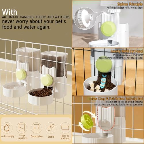 kathson Rabbit Feeder,Bunny Water Bottle Dispenser,Pet Cage Food Bowl,Green - Image 4