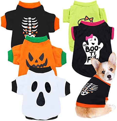 Weewooday 5 Pcs Halloween Dog Shirt Pumpkin Ghost Print,Scary Pattern,S by Weewooday
