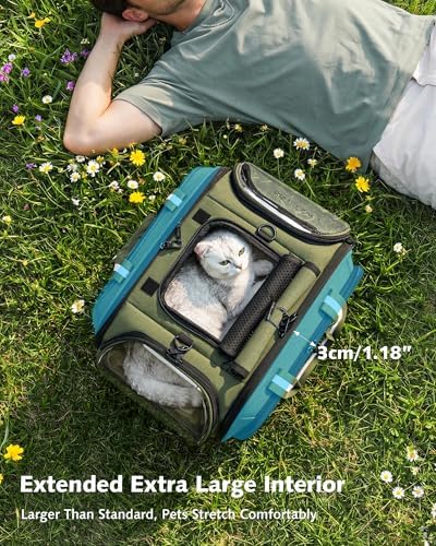 Pecute Cat Carrier,Double Bubble Pet Carrier for Cat Small Dogs,Green,M - Image 5