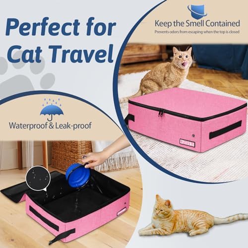 Petskd Portable Cat Travel Litter Box with Lid, Pink - Image 3
