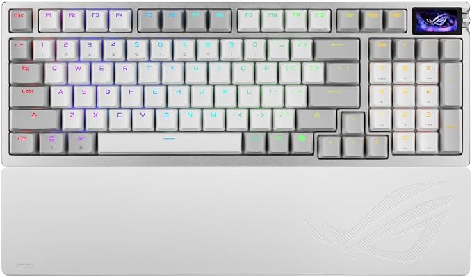 ASUS ROG Azoth 96 HE Wireless Hall Effect Gaming Keyboard – 96% Full-Size, Tri-Mode, Hot Swappable Magnetic Switch, Rapid Trigger, Speed Tap, 8K Hz Polling, Color OLED Screen, ABS Keycaps – White by Unknown