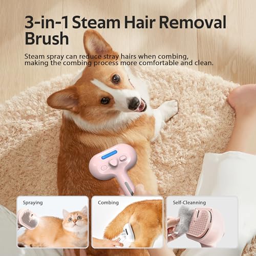 Pet Grooming Brush with Electronic Mist Spray - Gentle Deshedding Tool for Cats & Dogs, Pet Steam Brush，Reduces Shedding, Soft Bristles, Promotes Healthy Coat-Comes with a hair smoothing comb-Red - Image 6