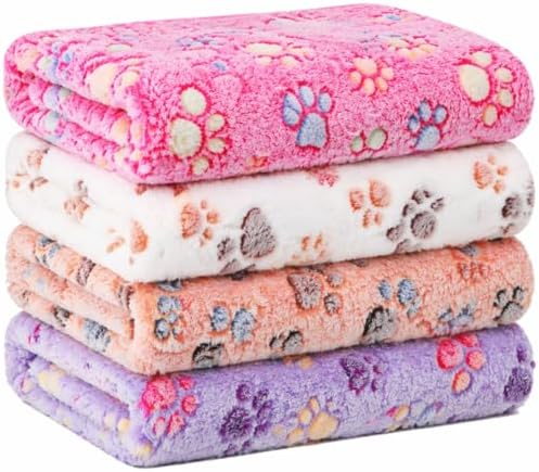 Tatuo 4 Pcs Fleece Dog Blankets for Puppy Cat, Mixed, 51 x 63 in, Paw by Tatuo
