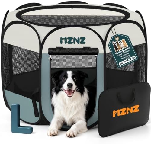 Dog Playpen, Portable Puppy Pet Crate Indoors for Small/Medium/Large Dogs Cats Rabbits, Foldable Dog Cage Enclosure for Outdoor, Pop Up Dogs Tent Kennel with Carrying Case, Grey by MZNZ