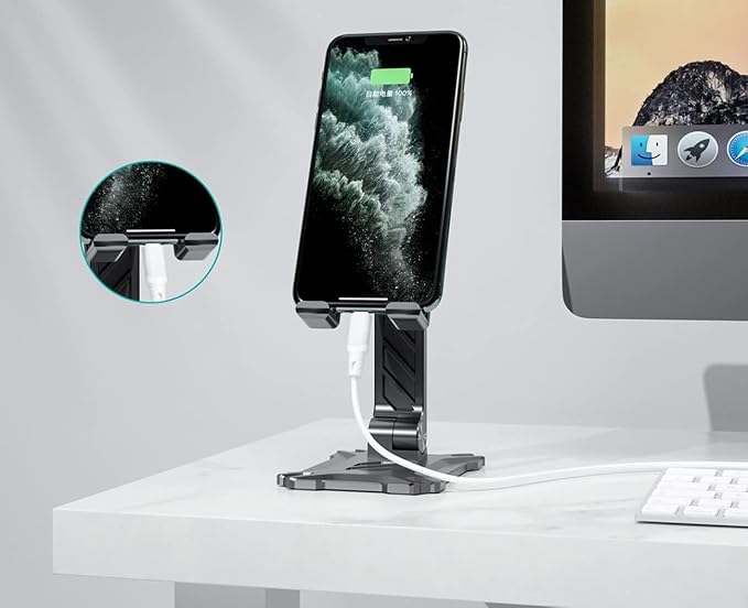 Phone Stand for Desk. Foldable Desktop Mobile Phone Stand with Angle Height Adjustable, Portable Office Cell Phone Holder, Cradle, Dock. Fits All 4.7-13in iPhone/Smartphone/iPad/Tablet. - Image 2