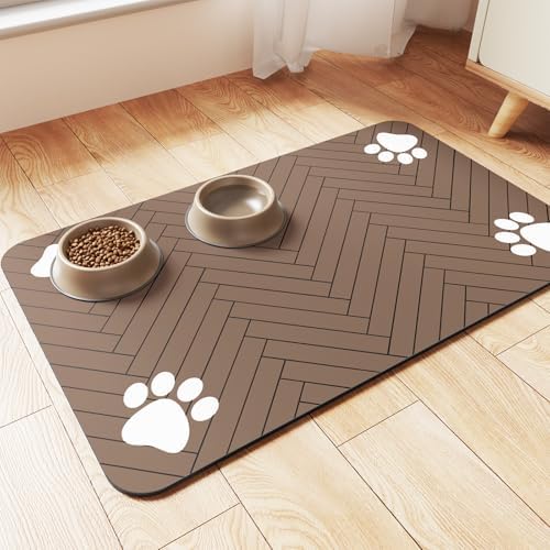 Pet Feeding Mat-Absorbent Pet Placemat for Food and Water Bowl, with Waterproof Rubber Backing, Quick Dry Water Dispenser Mat for Dog and Cat (27"x17", Coffee) by Incenseburner