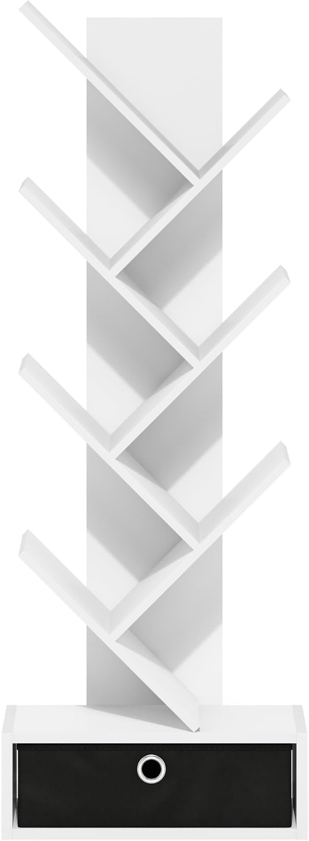 Furinno Tree Book Shelf, 7-Tier Bookshelf, Tree Bookcase with Bin Drawer, 8.4 x 16.9 x 46.2, for Living Room, Bedroom, Home Office, White/Black - Image 6