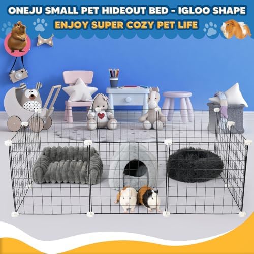 Guinea Pig Hideout - Fluffy Separable Small Pet Bed with Snap Fastener, Cuddler-Style Guinea Pig Bed with Round Shape Surrounds, Igloo Shape, Grey - Image 7