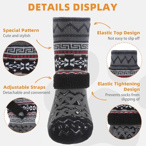 KOOLTAIL Dog Socks to Prevent Licking Paws for Hardwood Floors Anti Slip,Warm Winter Pet Boots&Paw Protector with Grippers,Double Sides Puppy Shoes Booties for Small Medium Large Senior Dogs S - Image 2