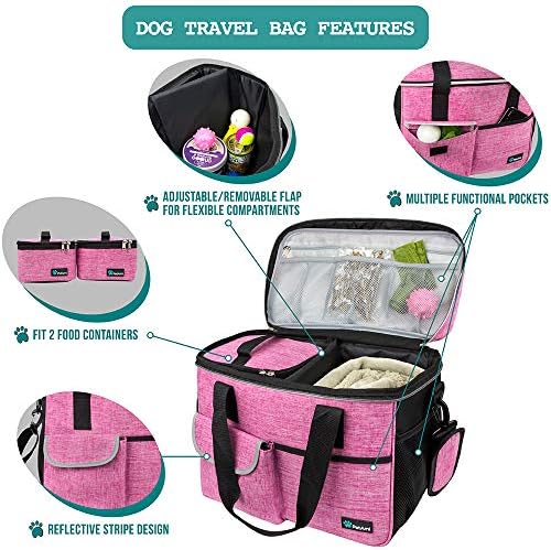 PetAmi Dog Travel Bag Organizer, Pet Supplies Tote Diaper Bag, Pink Medium - Image 4
