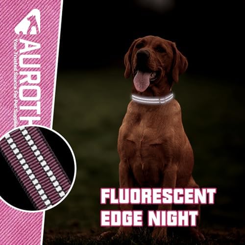 Auroth Dog Collar for Medium Large Dogs, Reflective Dog Collar, Soft Nylon Adjustable Dog Collars with Heavy Duty Metal D Ring Tangle Free (Large:15.7"-27.1", Pink) - Image 3