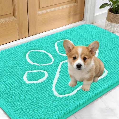OLANLY Dog Door Mat for Muddy Paws 24x16, Paw Print Design Chenille Mud Mat by OLANLY
