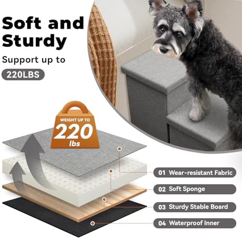 Zerbuger Dog Stairs with Storage, Grey 4 Steps Dog Ramp with Condo for Bed - Image 5