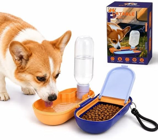 Portable Pet Feeder & Water Dispenser Set with Food Container for Dogs by MICOMAKA