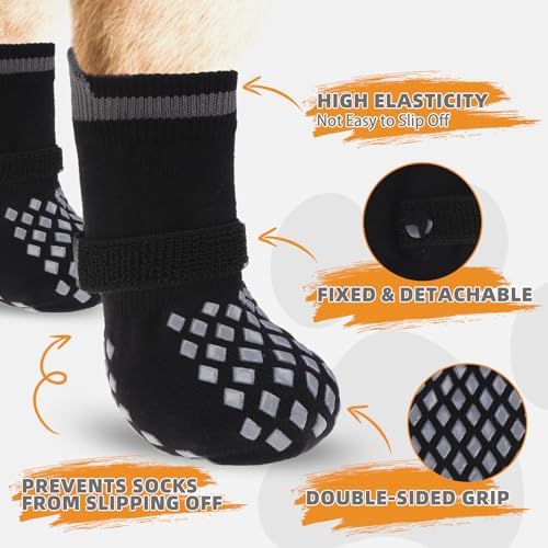 KOOLTAIL Anti Slip Dog Socks Shoes for Hot Pavement to Prevent Licking Paws Scratching, Pet Boots & Paw Protector for Hardwood Floors, Dog Grip Booties for Small Medium Large Senior Dogs, Black XS - Image 3